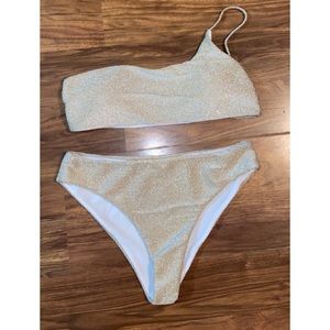One Shoulder Sparkly Gold Bikini Size Medium